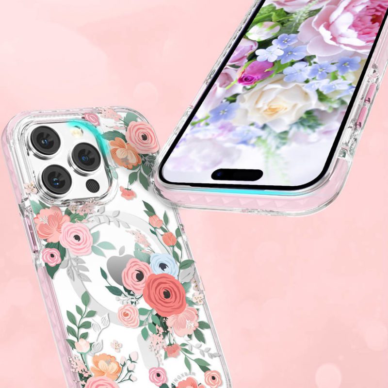 Kingxbar Flora Magnetic MagSafe Decorated Rose Flowers Print iPhone 14 Plus Tok