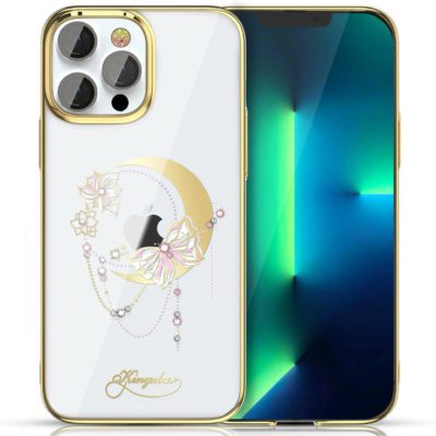 Kingxbar Moon Luxury Swarovski Crystals Gold Butterfly iPhone 13 Pro Tok