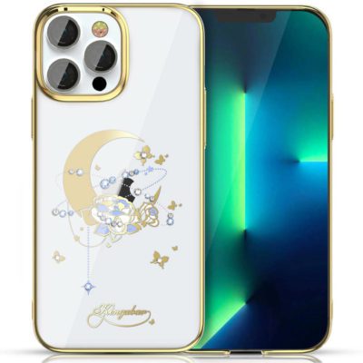 Kingxbar Moon Luxury Swarovski Crystals Gold Flower iPhone 13 Pro Tok