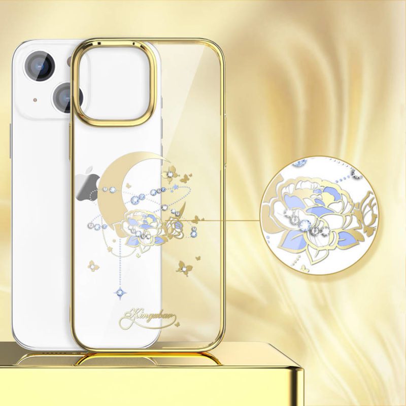 Kingxbar Moon Luxury Swarovski Crystals Gold Flower iPhone 13 Tok