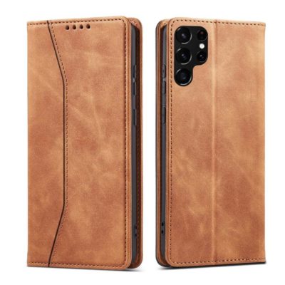 Magnet Fancy Card Wallet Card Stand Brown Samsung Galaxy S22 Ultra Tok