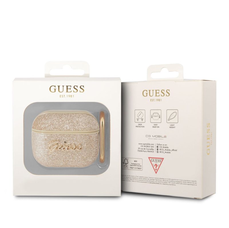 Guess Glitter Flakes Metal Logo Gold AirPods 3 Tok