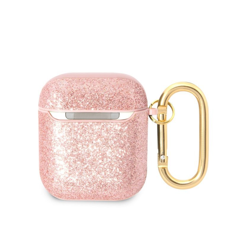 Guess Glitter Flakes Metal Logo Pink AirPods 1/2 Tok