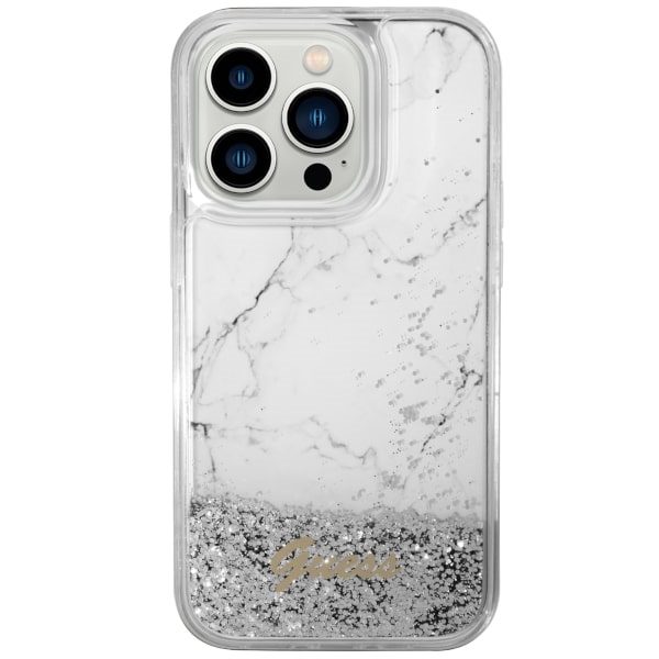 Guess GUHCP14LLCSGSGH White Hardcase Liquid Glitter Marble iPhone 14 Pro Tok