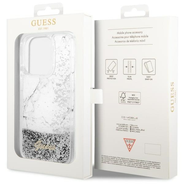 Guess GUHCP14LLCSGSGH White Hardcase Liquid Glitter Marble iPhone 14 Pro Tok