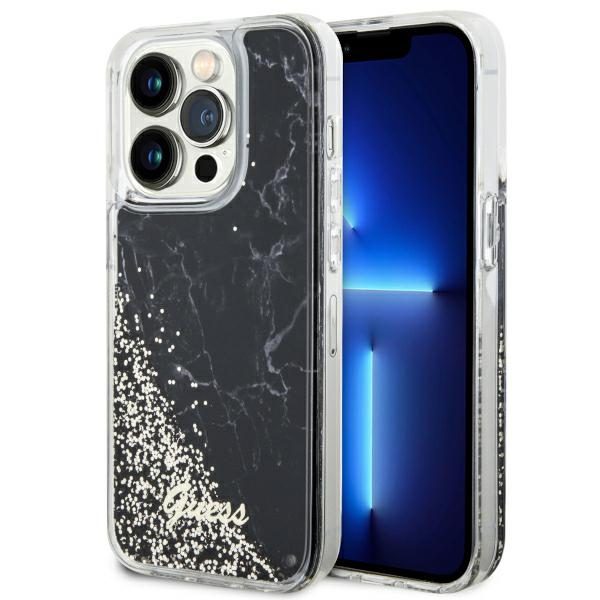 Guess GUHCP14LLCSGSGK Black Hardcase Liquid Glitter Marble iPhone 14 Pro Tok