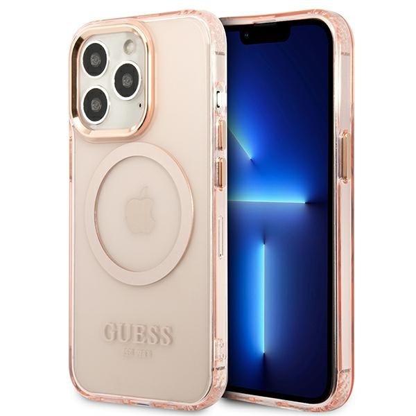 Guess GUHMP13XHTCMP Pink Hardcase Gold Outline Translucent MagSafe iPhone 13 Pro Max Tok