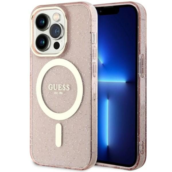 Guess GUHMP14LHCMCGP Pink Hardcase Glitter Gold MagSafe iPhone 14 Pro Tok