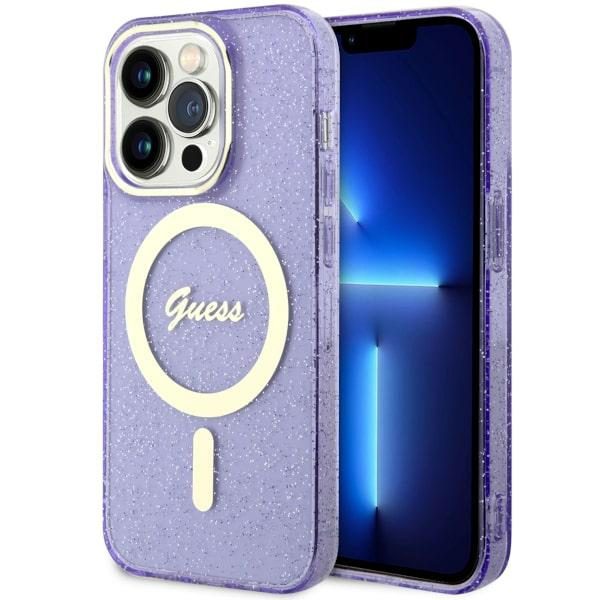 Guess GUHMP14LHCMCGU Purple Hardcase Glitter Gold MagSafe iPhone 14 Pro Tok