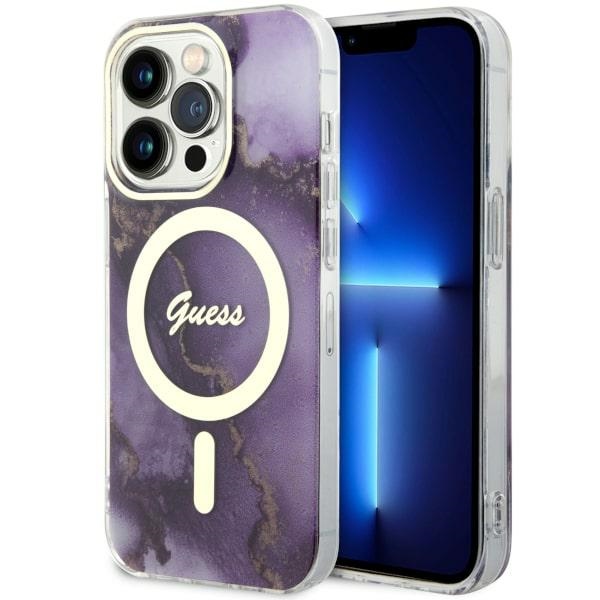 Guess GUHMP14LHTMRSU Purple Hardcase Golden Marble MagSafe iPhone 14 Pro Tok