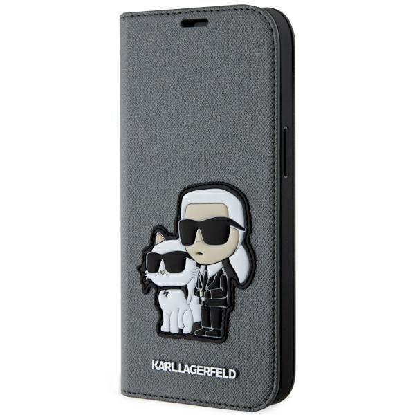 Karl Lagerfeld KLBKP14SSANKCPG Bookcase Silver Saffiano Karl & Choupette iPhone 14 Tok