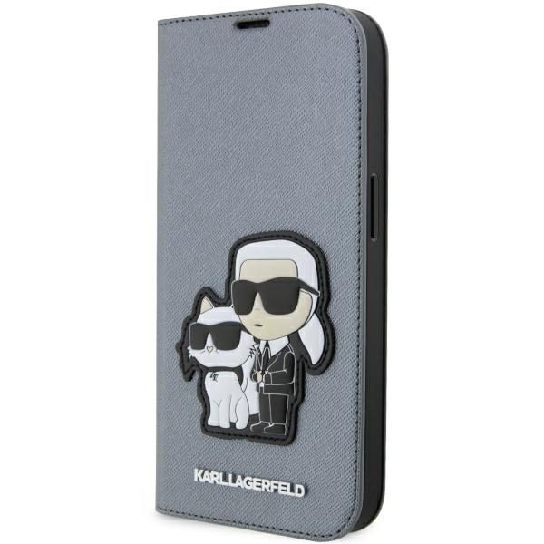 Karl Lagerfeld KLBKP14XSANKCPG Bookcase Silver Saffiano Karl & Choupette iPhone 14 Pro Max Tok