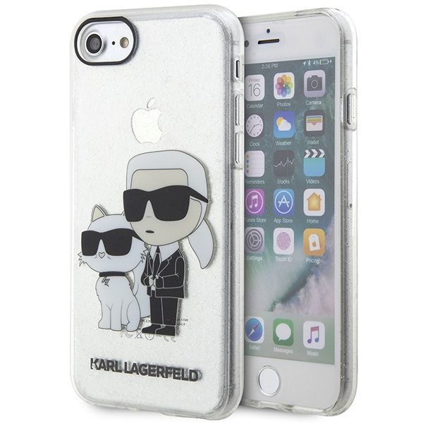Karl Lagerfeld KLHCI8HNKCTGT Transparent Hardcase Gliter Karl&Choupette iPhone 7/8/SE 2020/SE 2022 Tok