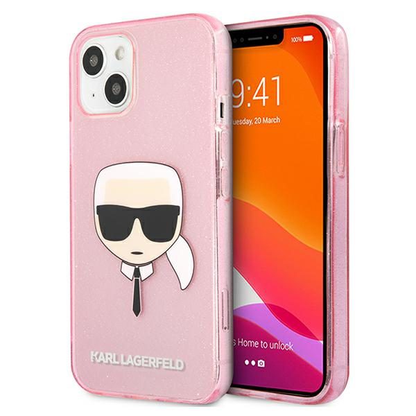Karl Lagerfeld KLHCP13SKHTUGLP Pink Hardcase Glitter Karls Head iPhone 13 Mini Tok