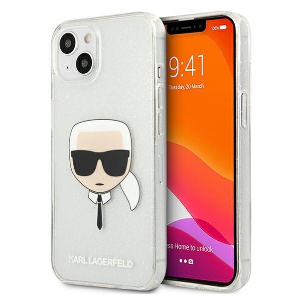 Karl Lagerfeld KLHCP13SKHTUGLS Silver Hardcase Glitter Karls Head iPhone 13 Mini Tok