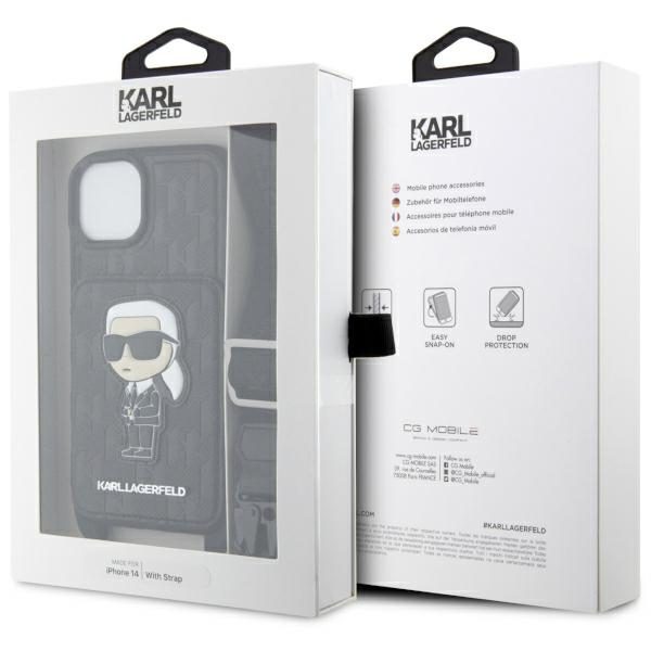 Karl Lagerfeld KLHCP14SCSAKHPKK Hardcase Black Crossbody Saffiano Monogram Ikonik iPhone 14 Tok
