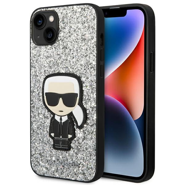 Karl Lagerfeld KLHCP14SGFKPG Hardcase Silver Glitter Flakes Ikonik iPhone 14 Tok