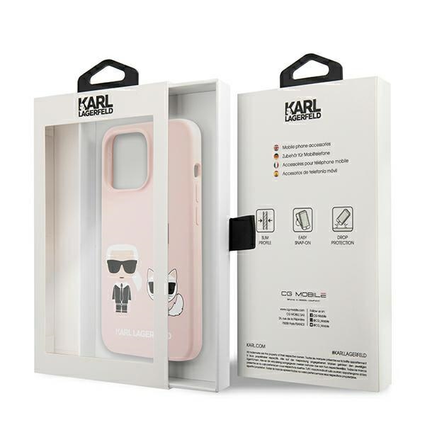 Karl Lagerfeld KLHMP13XSSKCI Hardcase Light Pink Silicone Ikonik Karl & Choupette Magsafe iPhone 13 Pro Max Tok