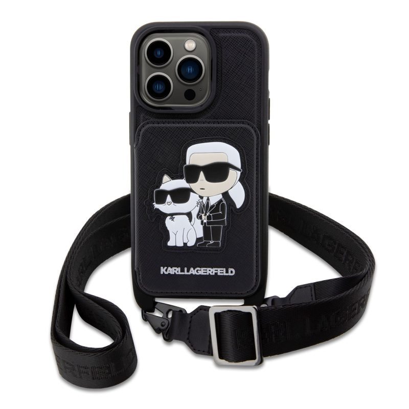 Karl Lagerfeld Saffiano Crossbody Karl and Choupette NFT Black iPhone 14 Pro Max Tok