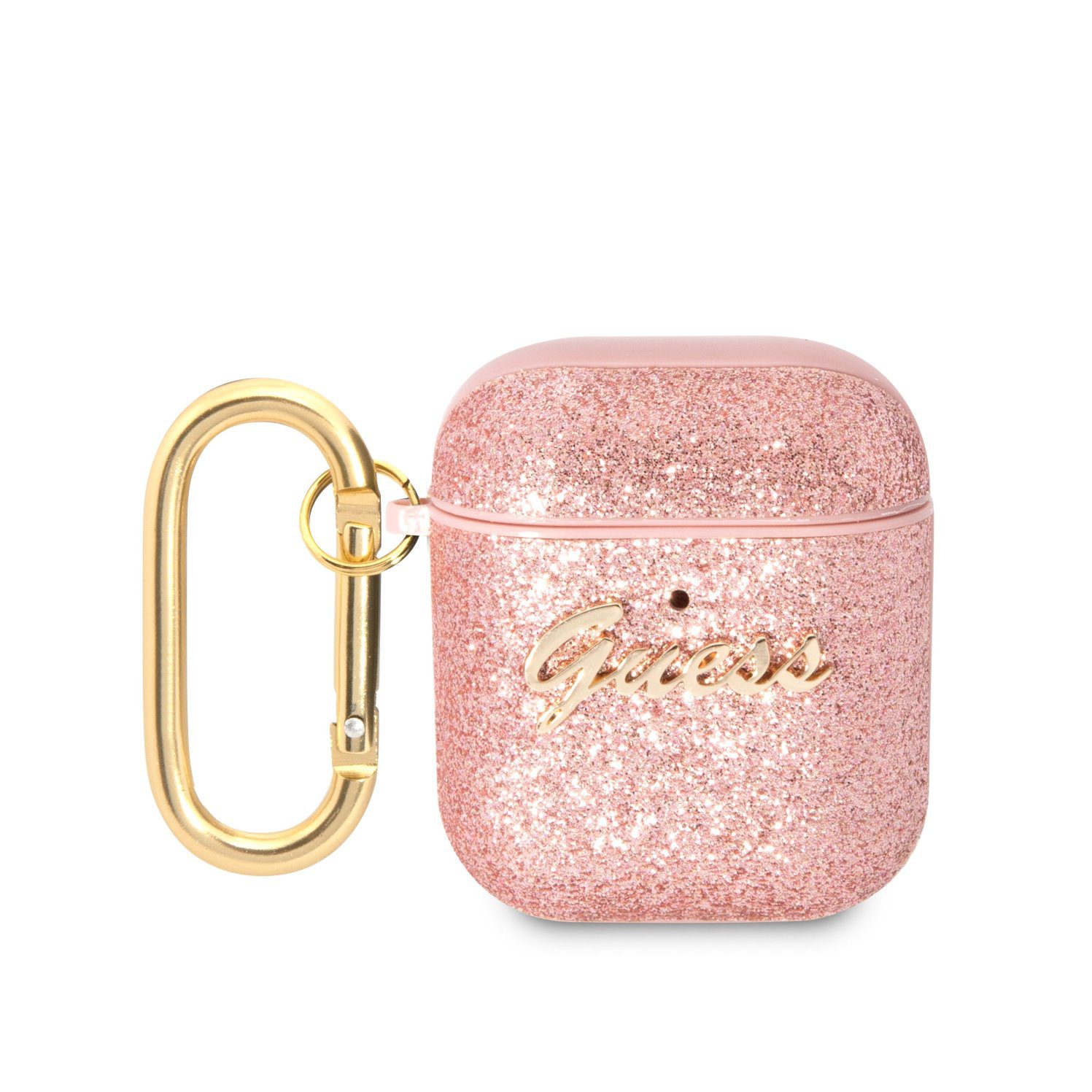 Guess Glitter Flakes Metal Logo Pink AirPods 1/2 Tok