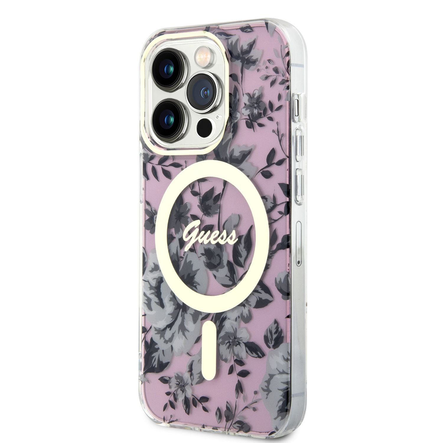 Guess PC/TPU Flowers IML MagSafe Pink iPhone 14 Pro Tok