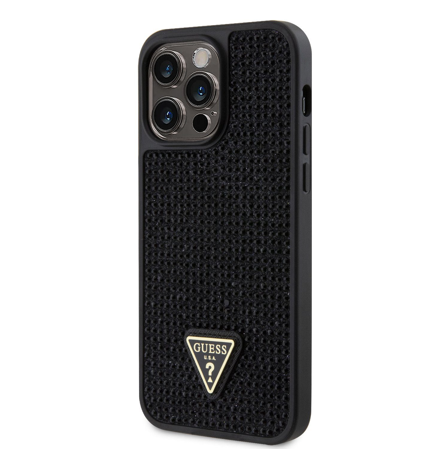Guess Rhinestones Triangle Metal Logo Black iPhone 14 Pro Max Tok