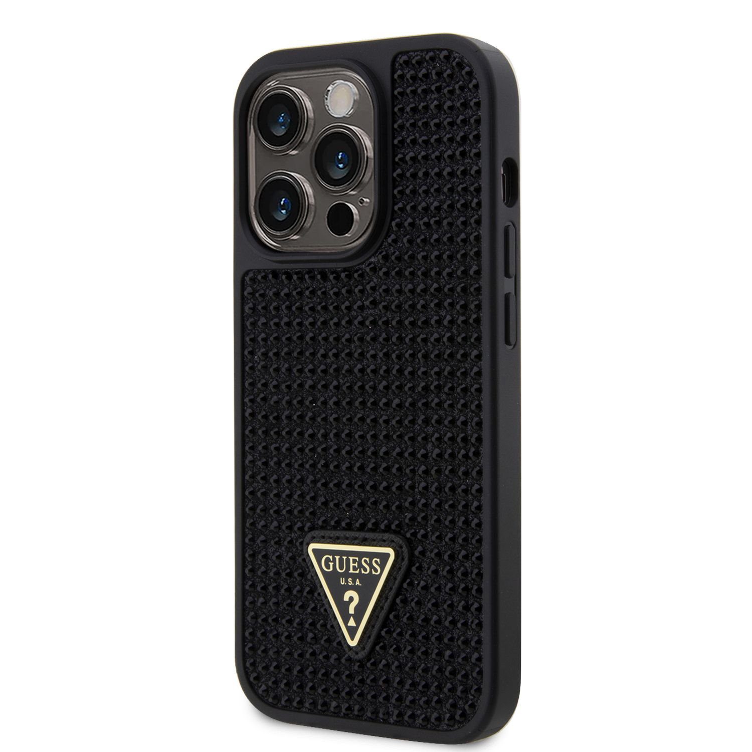 Guess Rhinestones Triangle Metal Logo Black iPhone 14 Pro Tok