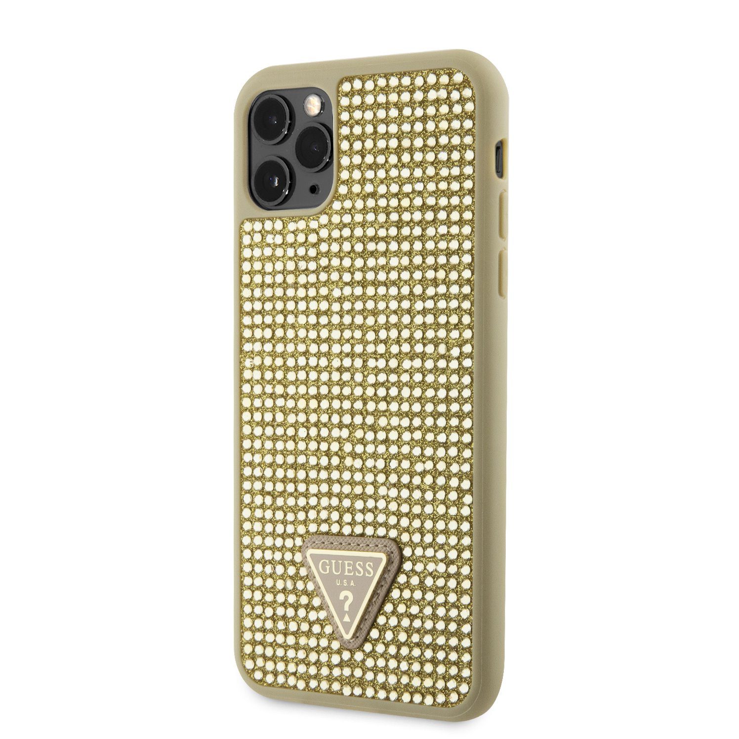 Guess Rhinestones Triangle Metal Logo Gold iPhone 11 Pro Max Tok
