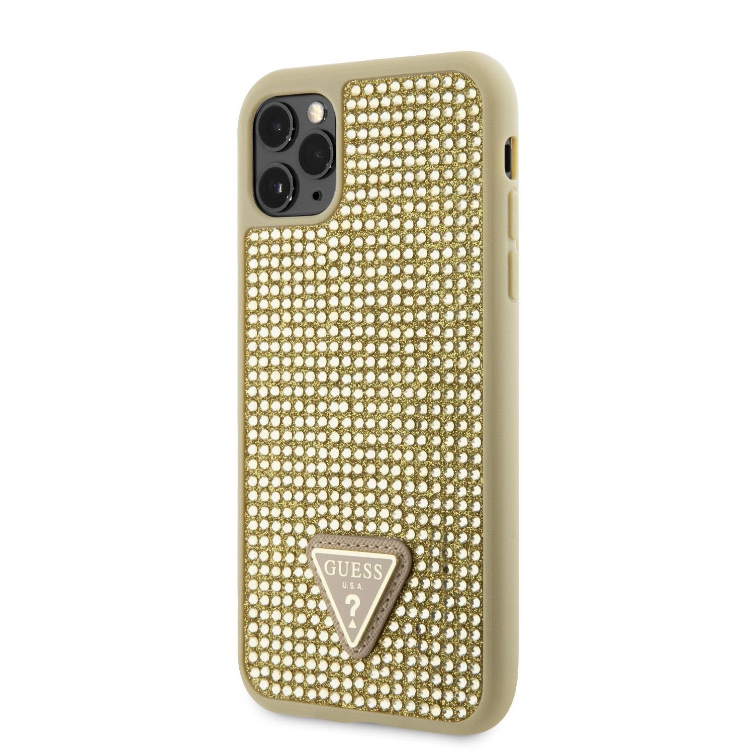 Guess Rhinestones Triangle Metal Logo Gold iPhone 11 Pro Tok