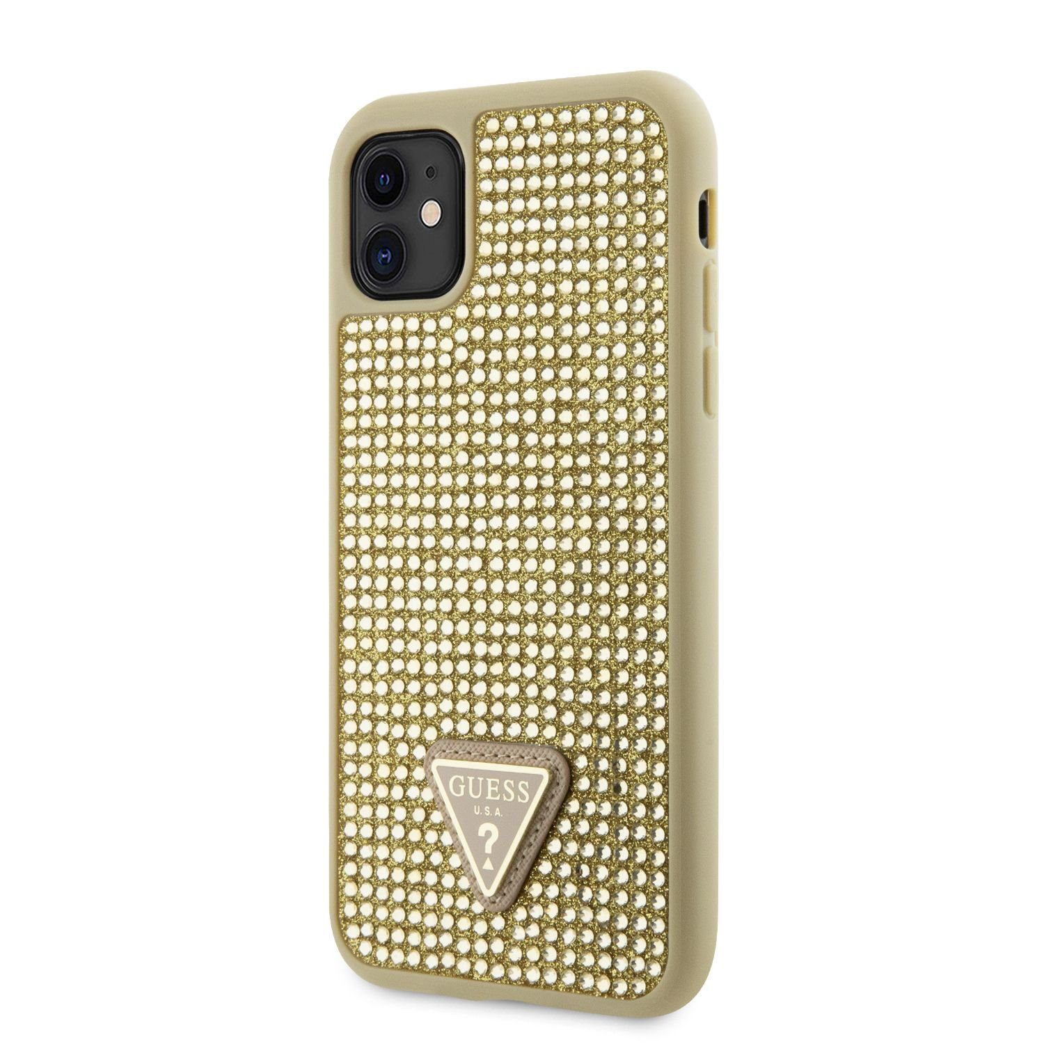 Guess Rhinestones Triangle Metal Logo Gold iPhone 11 Tok