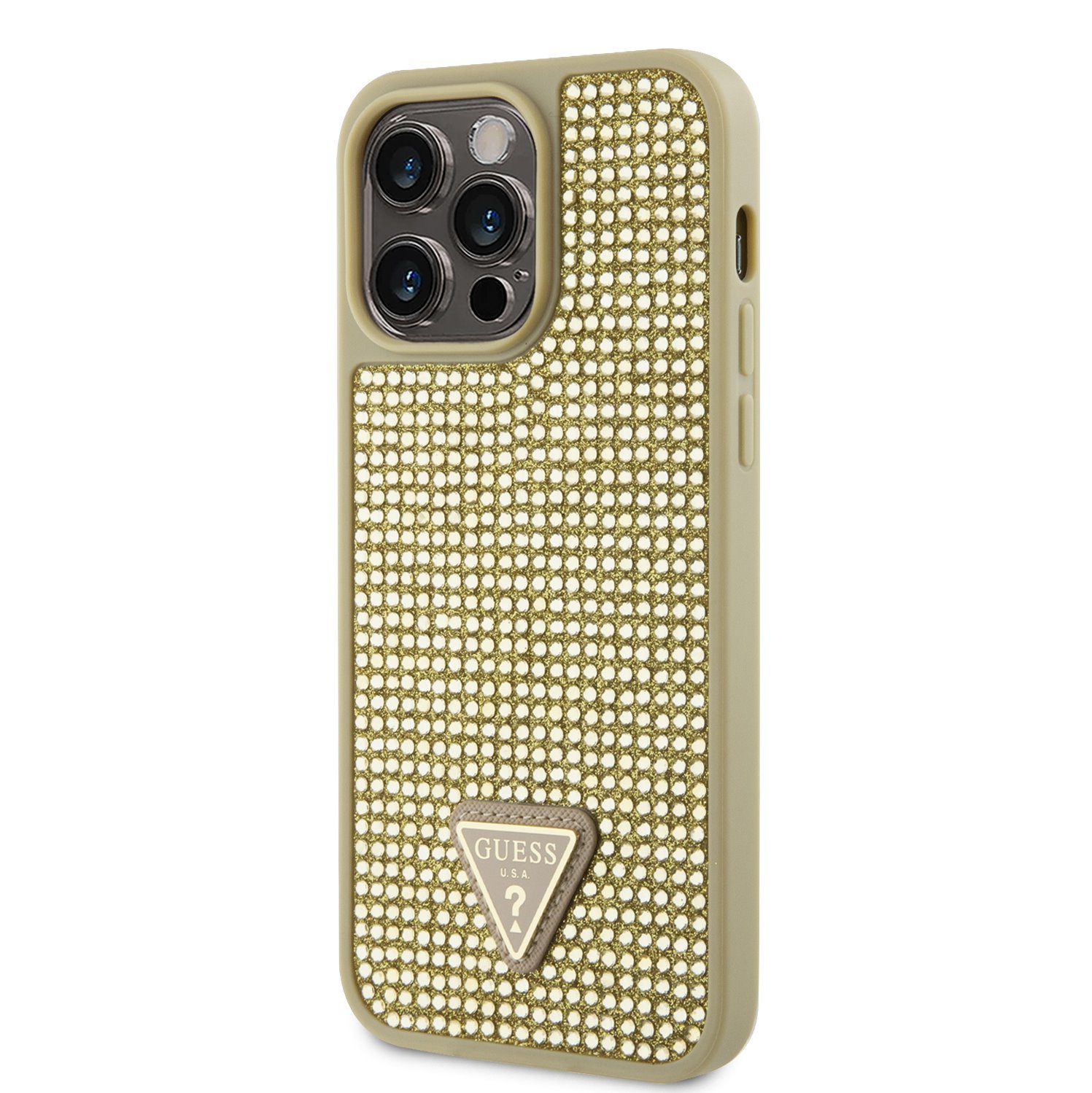 Guess Rhinestones Triangle Metal Logo Gold iPhone 14 Pro Max Tok