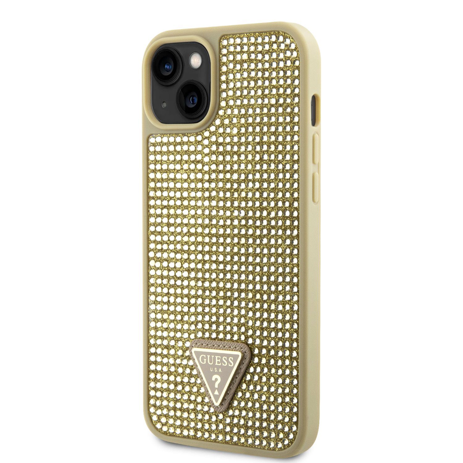 Guess Rhinestones Triangle Metal Logo Gold iPhone 14 Tok