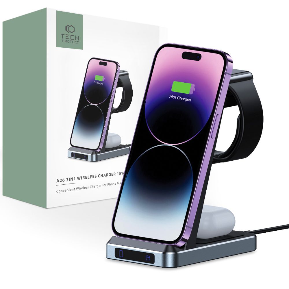 Tech-Protect QI15W-A26 3in1 Wireless Charger Black