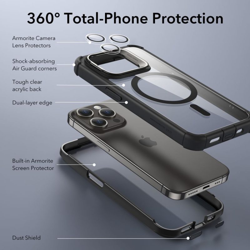 ESR Armor Tough Kickstand Halolock MagSafe Clear/Black iPhone 15 Pro Tok