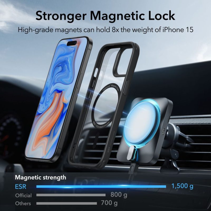 ESR CH Halolock MagSafe Clear/Black iPhone 15 Plus Tok