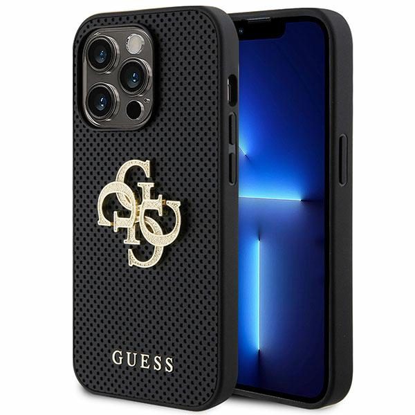 Guess GUHCP15LPSP4LGK Black Hardcase Leather Perforated 4G Glitter Logo iPhone 15 Pro Tok