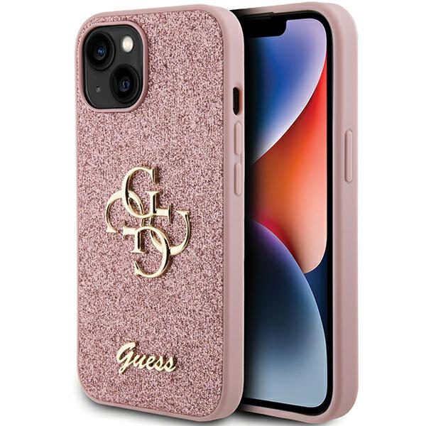 Guess GUHCP15MHG4SGP Pink Hardcase Glitter Script Big 4G iPhone 15 Plus Tok