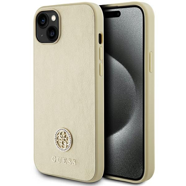 Guess GUHCP15SPS4DGPD Gold Hardcase Leather 4G Metal Logo Strass iPhone 15 Tok