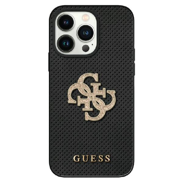 Guess GUHCP15SPSP4LGK Black Hardcase Leather Perforated 4G Glitter Logo iPhone 15 Tok