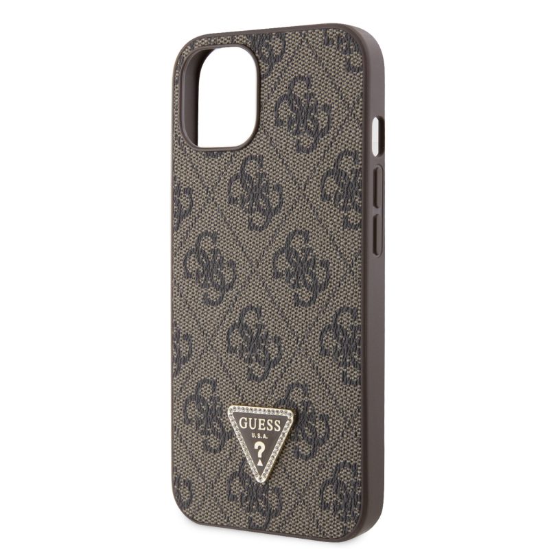 Guess PU 4G Strass Triangle Metal Logo Brown Crossbody Strap + iPhone 15 Tok