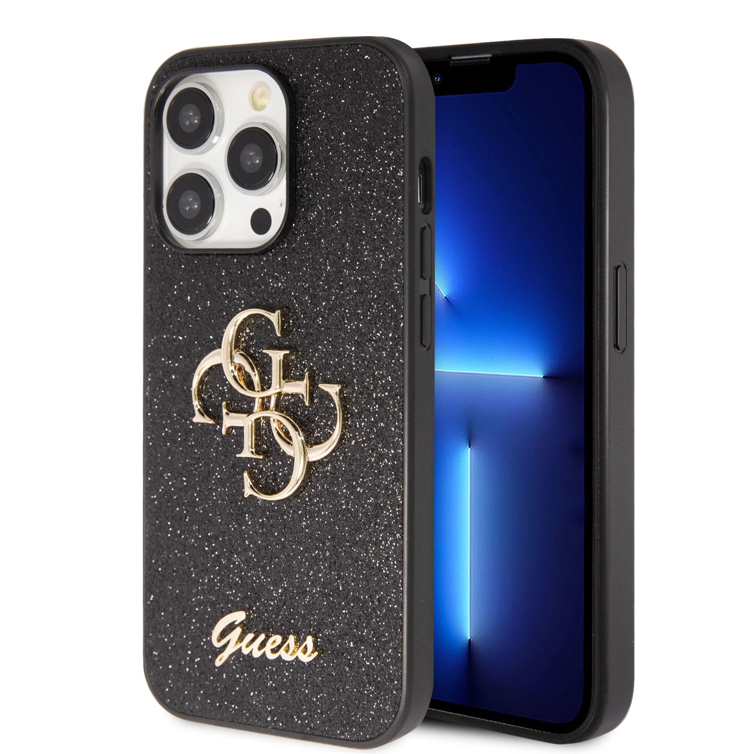 Guess PU Fixed Glitter 4G Metal Logo Black iPhone 15 Pro Max Tok