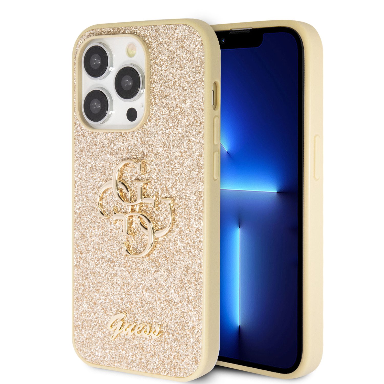 Guess PU Fixed Glitter 4G Metal Logo Gold iPhone 15 Pro Max Tok