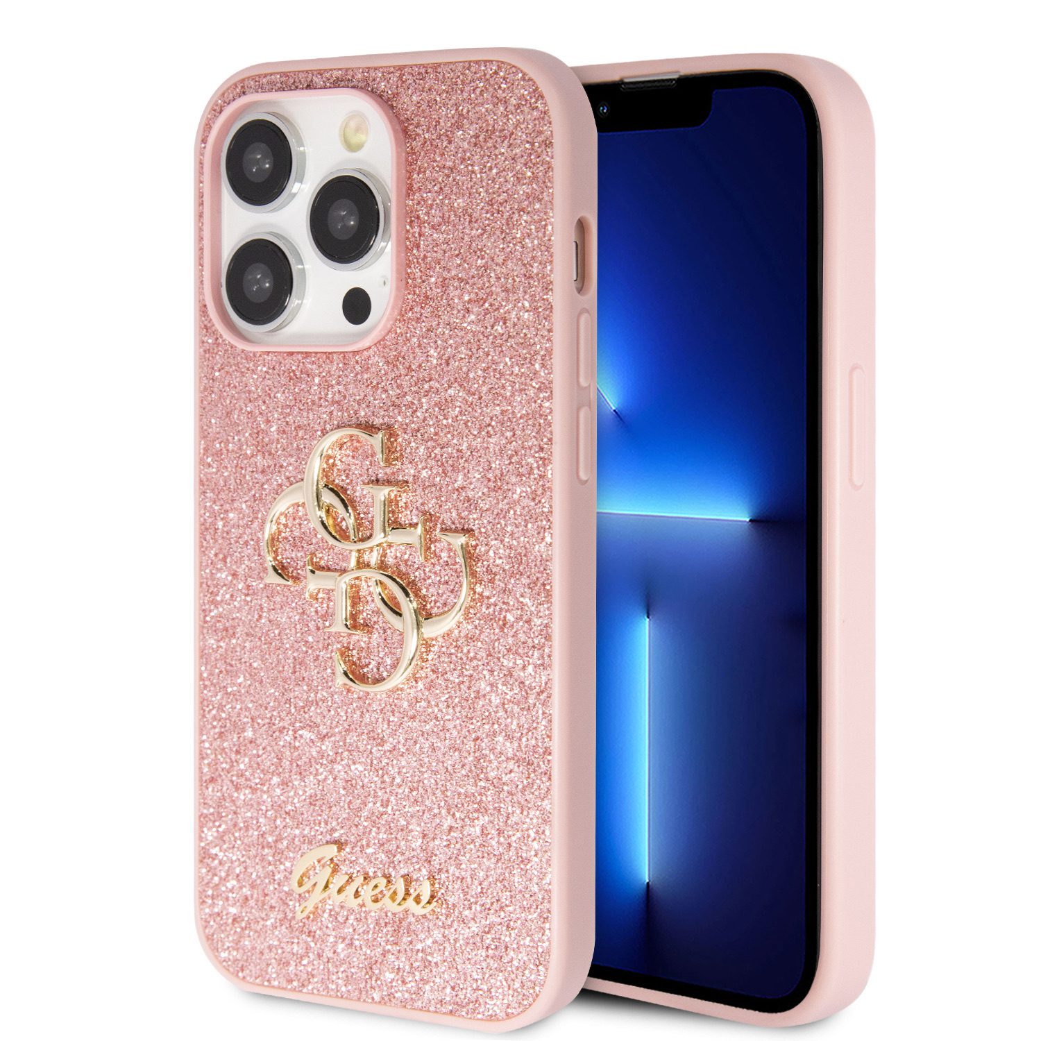 Guess PU Fixed Glitter 4G Metal Logo Pink iPhone 15 Pro Tok