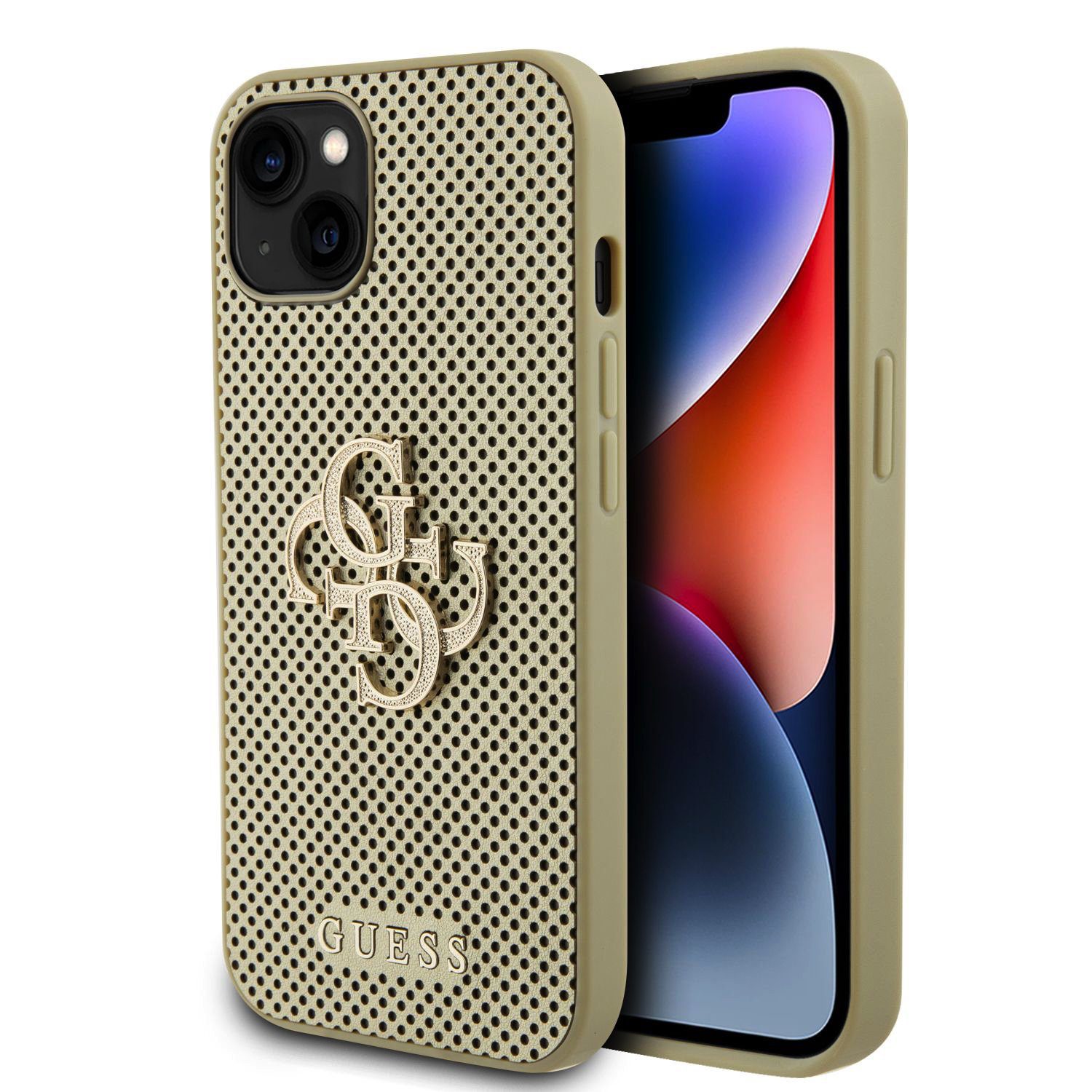 Guess PU Perforated 4G Glitter Metal Logo Gold iPhone 13 Tok