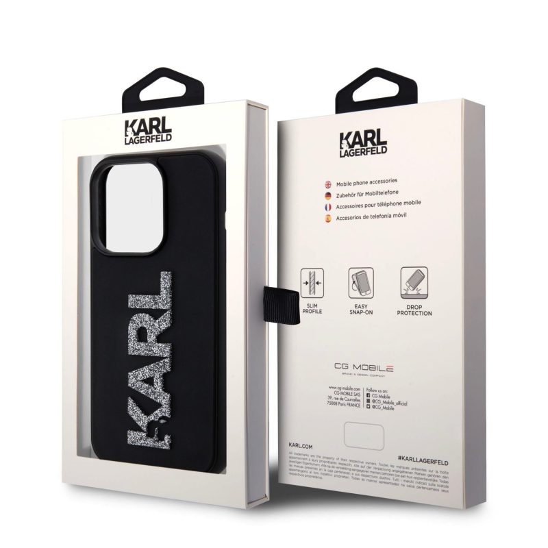 Karl Lagerfeld 3D Rubber Glitter Logo Karl Black iPhone 15 Pro Max Tok