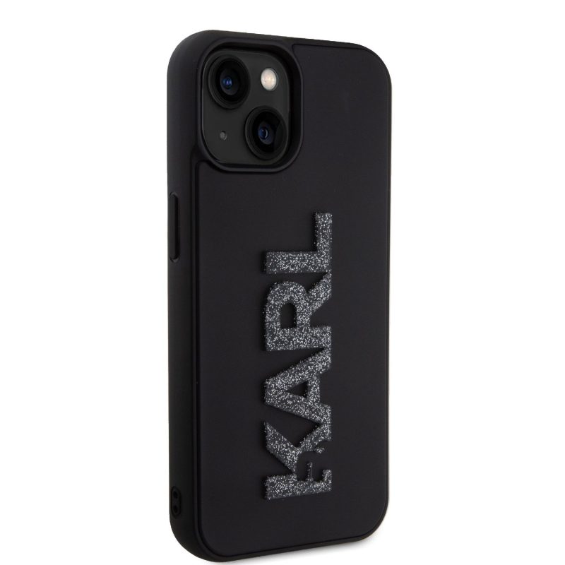 Karl Lagerfeld 3D Rubber Glitter Logo Karl Black iPhone 15 Tok