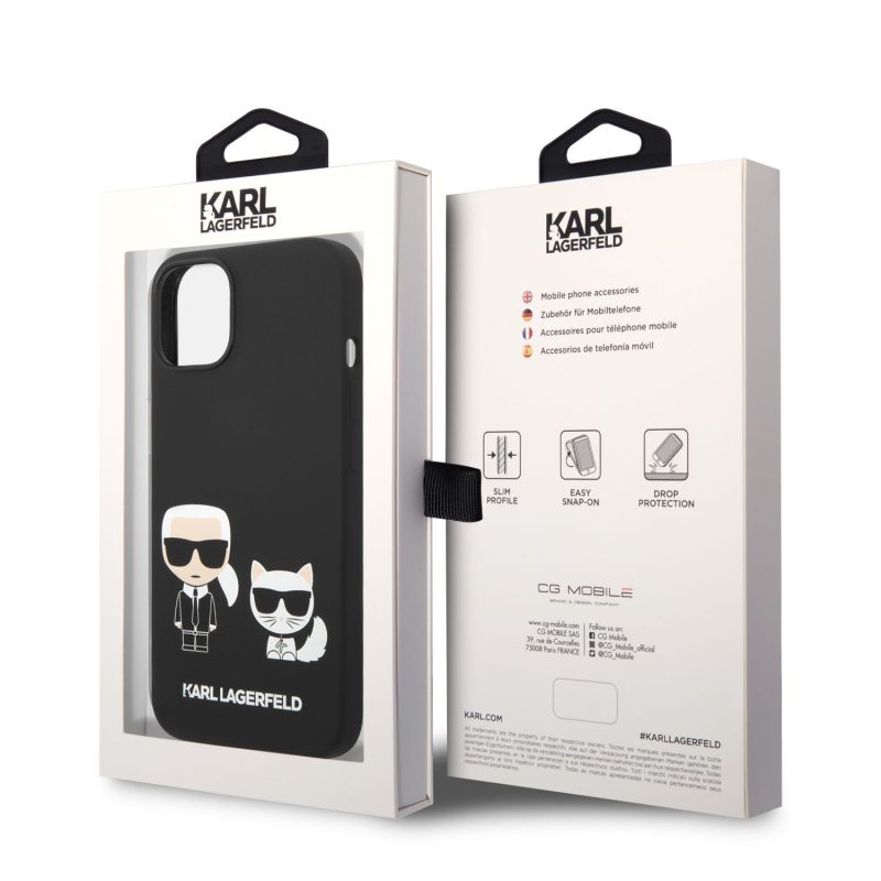 Karl Lagerfeld and Choupette Liquid Silicone Black iPhone 14 Plus Tok