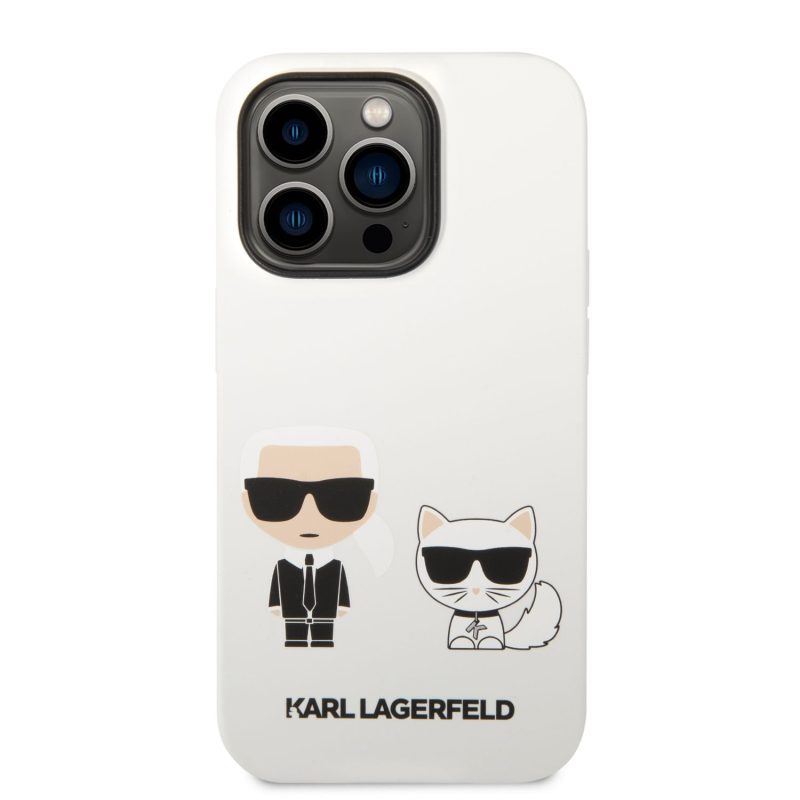 Karl Lagerfeld and Choupette Liquid Silicone White iPhone 14 Pro Max Tok
