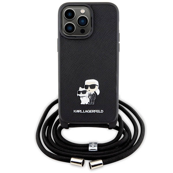 Karl Lagerfeld KLHCP13XSAKCPSK Hardcase Black Crossbody Saffiano Metal Pin Karl & Choupette iPhone 13 Pro Max Tok