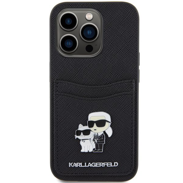 Karl Lagerfeld KLHCP15LSAPKCNPK Black Hardcase Saffiano Cardslot Karl&Choupette Metal Pin iPhone 15 Pro Tok
